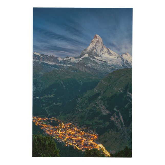 Mountains | The Matterhorn, Zermatt, Swiss Alps Wood Wall Art (Front)