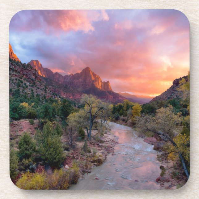 Mountains | The Watchman Zion Nathional Park Utah Beverage Coaster (Front)