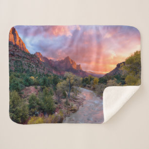 Mountains The Watchman Zion Nathional Park Utah Sherpa Blanket