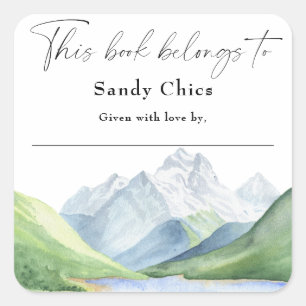 Mountains - this book belongs to square sticker