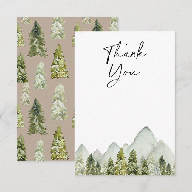 Mountains & Trees Baby Shower Thank You Card (Front/Back)