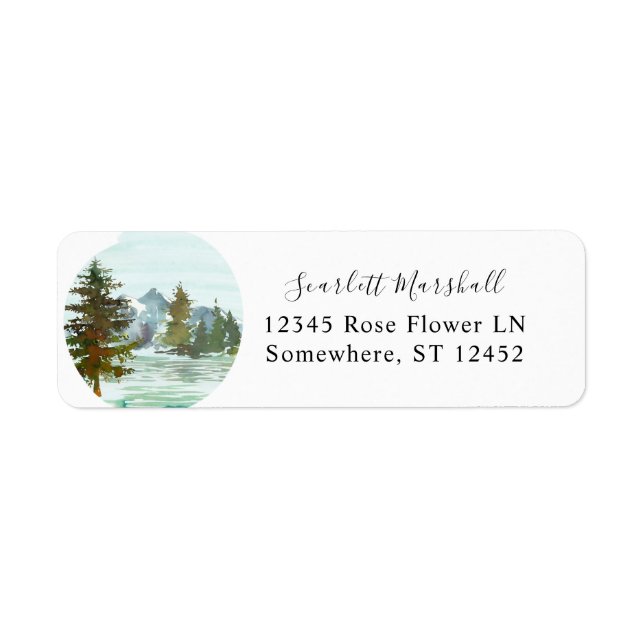 Mountains & Trees Rustic Return Address Label (Front)
