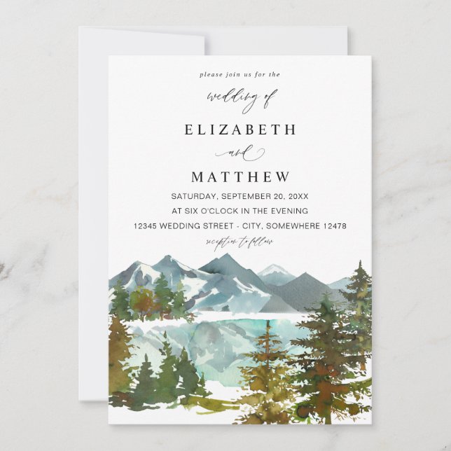 Mountains & Trees Rustic Wedding V2 Invitation (Front)