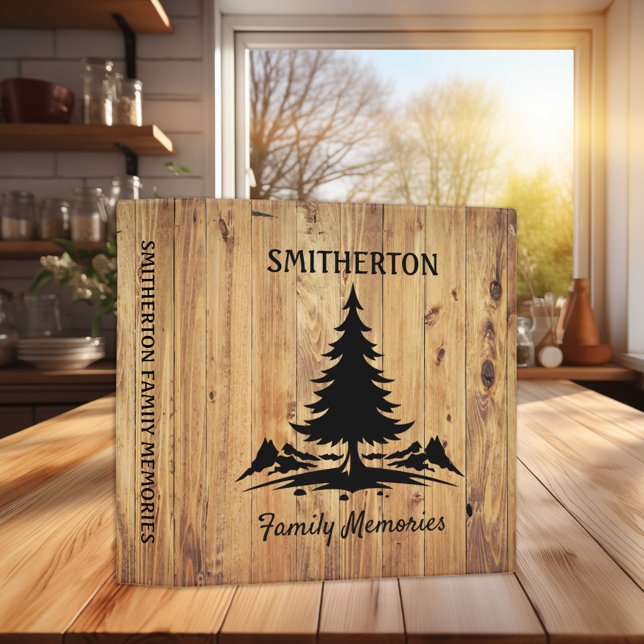 Mountains Trees Rustic Wood Family Memories  3 Ring Binder (Mountains, pine tree, and rustic wood family. memories album)