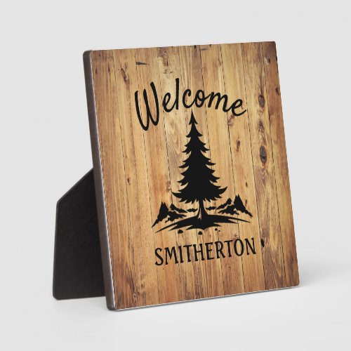 Mountains Trees Rustic Wood Family Name Plaque