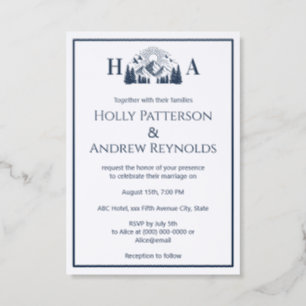 Mountains Trees Sun #2 Wedding Couple Initials Letterpress Photo Cards
