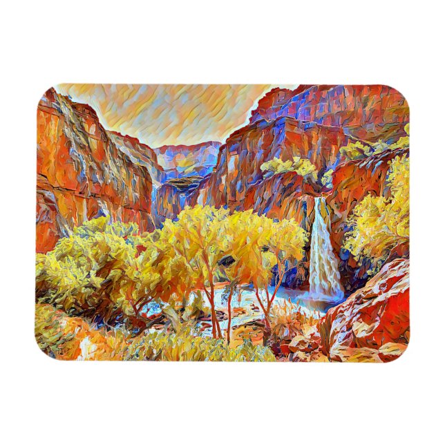 Mountains Trees Waterfall Abstract oil painting  Magnet (Horizontal)