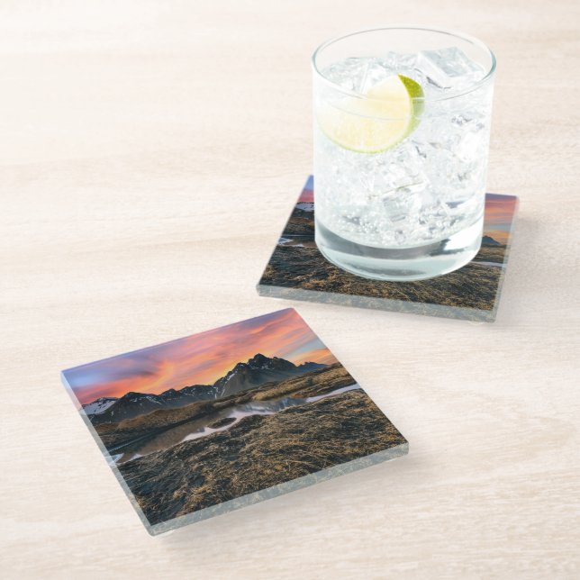 Mountains | Vesturhorn Mountain Iceland Glass Coaster (Angled)