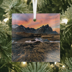 Mountains Vesturhorn Mountain Iceland Glass Ornament
