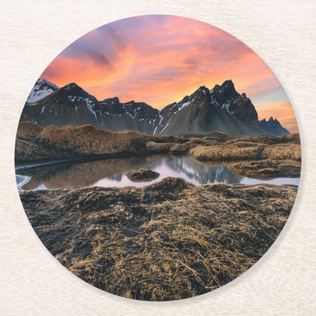 Mountains | Vesturhorn Mountain Iceland Round Paper Coaster (Front)
