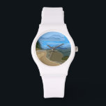 MOUNTAINS WATCH<br><div class="desc">A bright,  colourful abstract design of a mountain view,  with blue sky,  rock and trees.</div>