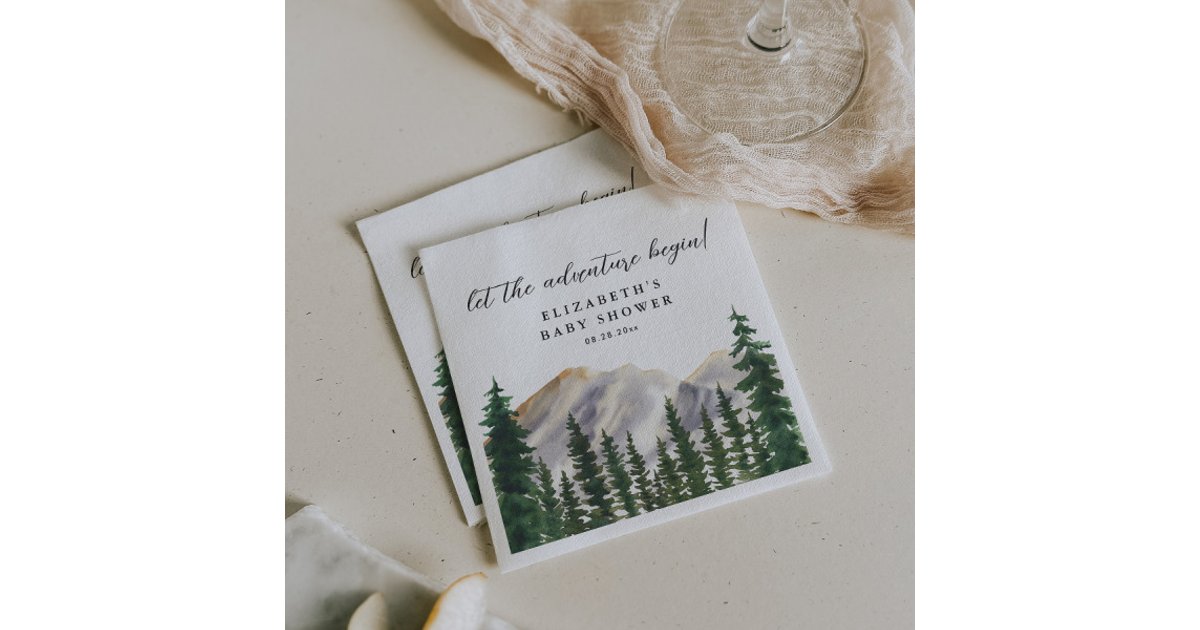 Mountains Watercolor Forest Baby Shower Napkins | Zazzle