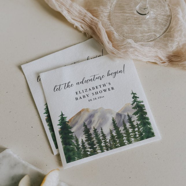 Mountains Watercolor Forest Baby Shower Napkins (Creator Uploaded)