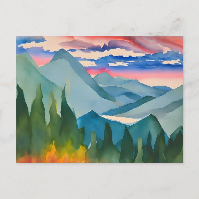 Mountains Watercolor Painting of Serenity Postcard (Front)
