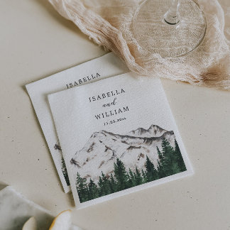 Mountains Watercolor Rustic Forest Wedding  Napkins