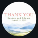 Mountains Watercolor Thank You Classic Round Sticker<br><div class="desc">Mountains elegant thank you favor tags</div>