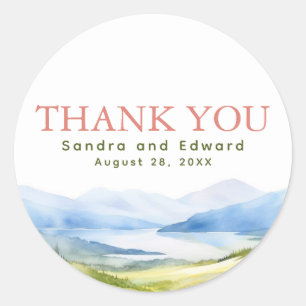 Mountains Watercolor Thank You Classic Round Sticker