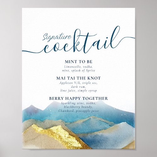 Mountains Wedding Signature Cocktails Drinks Menu Poster