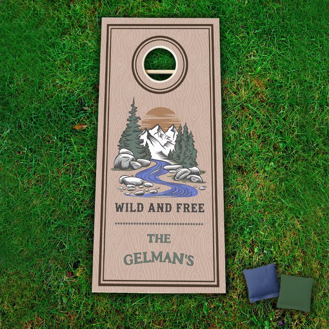 Mountains Wild and Free Cornhole Set (Wild and Free Mountains Camping Cornhole Set)