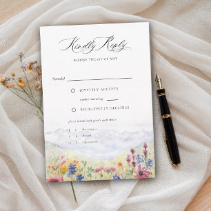 Mountains Wildflowers Meadow Floral Wedding Meal RSVP Card