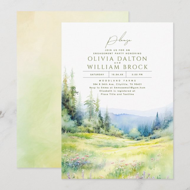 Mountains Wildflowers Nature Engagement Party Invitation (Front/Back)