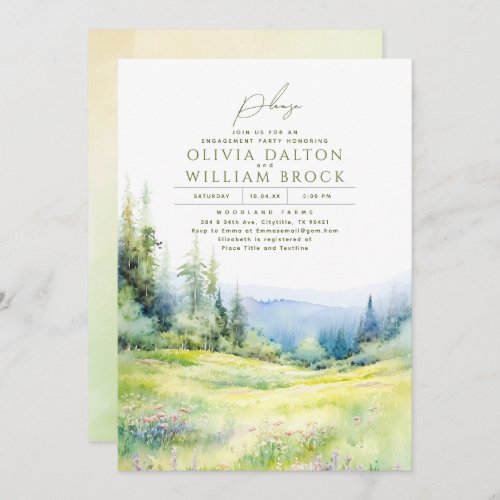 Mountains Wildflowers Nature Engagement Party Invitation