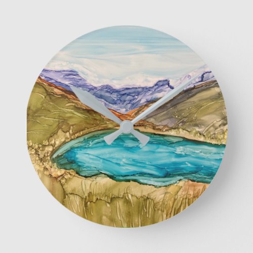 Mountains with lake  round clock