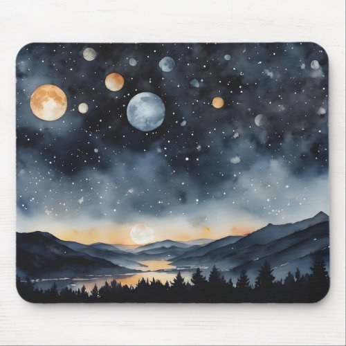 Mountains With Many Moons Mouse Pad