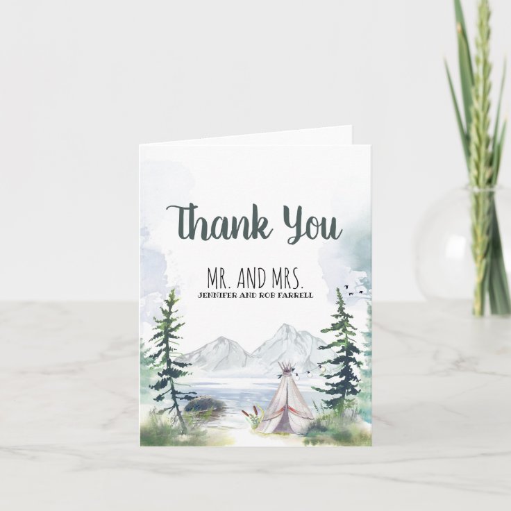 Mountains Woods Camping Wedding Thank You | Zazzle