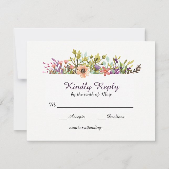 Mountainside Meadow Wildflowers Watercolor Wedding RSVP Card (Front)