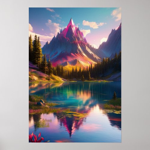 Mountainside Reflection Poster