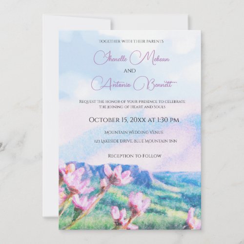 Mountainside Watercolor Wedding Invitation