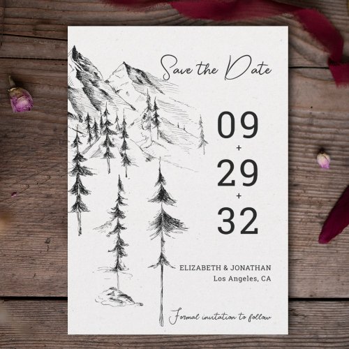 Mountaint forest hand_drawn simple elegant save the date