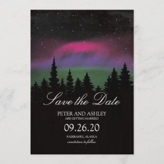Mountaintop Northern Lights Wedding Save the Date