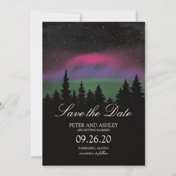 Mountaintop Northern Lights Wedding Save The Date by labellarue at Zazzle