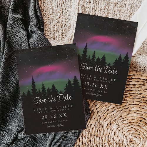 Mountaintop Northern Lights Wedding Save the Date