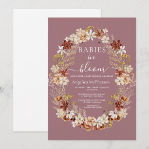 Mountbatten Pink Wild Flowers Wreath Twin Babies Invitation