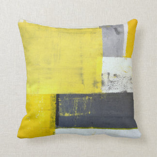 'Mounted' Grey and Yellow Abstract Art Throw Pillow