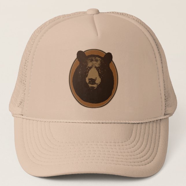 Mounted Taxidermy Bear Head Graphic Trucker Hat (Front)