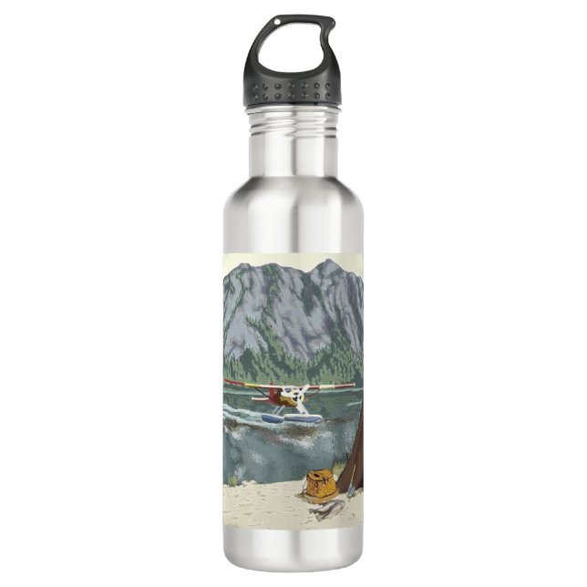 Mountian Plane Adventure Travel Water Bottle (Front)