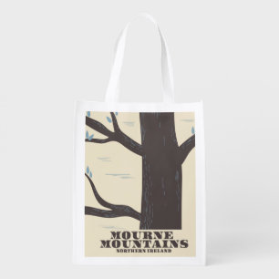 mourne mountains northern ireland travel poster grocery bag