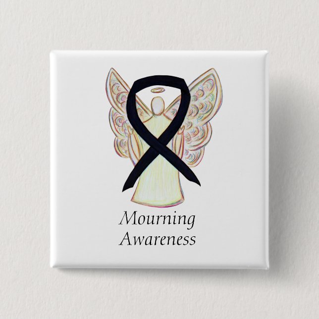 Mourning Awareness Black Ribbon Custom Pin Button (Front)