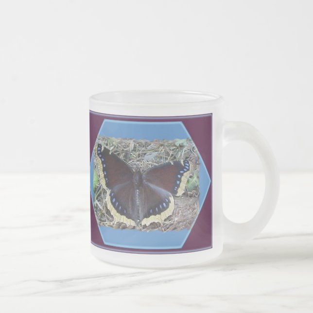 Mourning Cloak Butterfly Frosted Glass Coffee Mug (Right)