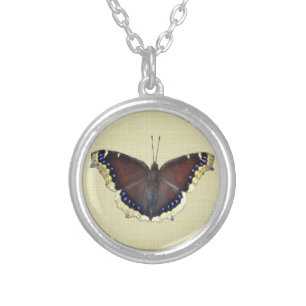 Mourning Cloak Butterfly - Nymphalis antiopa Silver Plated Necklace