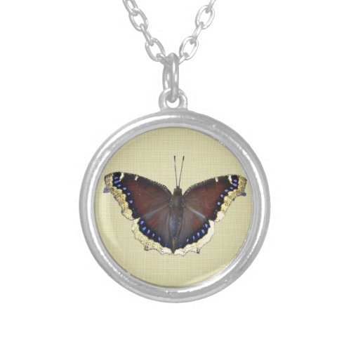 Mourning Cloak Butterfly _ Nymphalis antiopa Silver Plated Necklace
