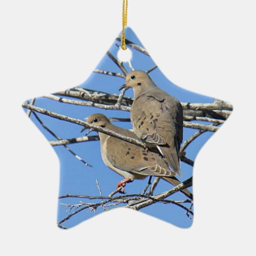 Mourning Dove Bird Pair Ceramic Ornament