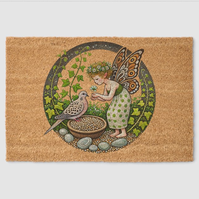 Mourning Dove Fairy                                Fiber Doormat (Front)