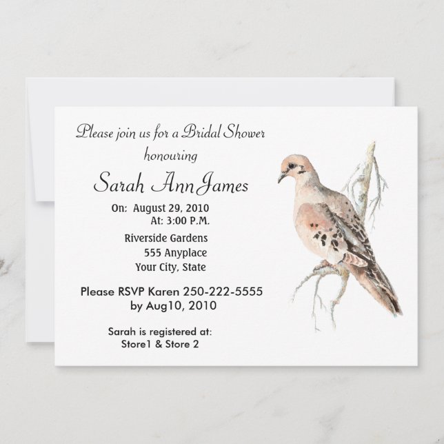 Mourning Dove Turtle Dove  Bird Wedding Invitation (Front)