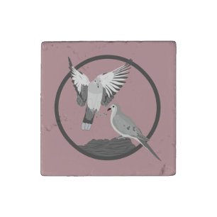 Mourning Doves on Pink - Wildlife Circle Series Stone Magnet