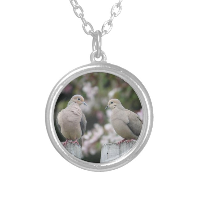 Mourning Doves Photo Silver Plated Necklace (Front)